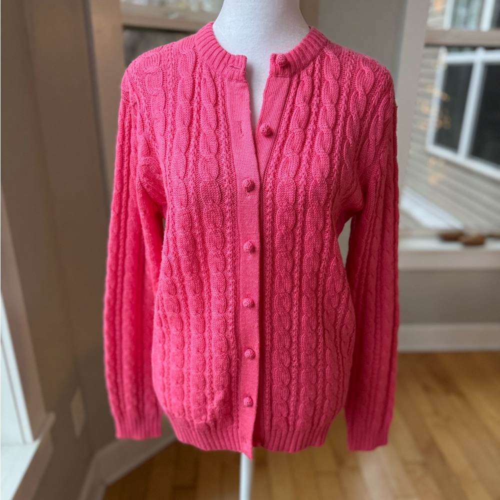 Vintage Susan Bristol Pink Crochet Button Wool Blend Cable Knit Cardigan Sweater - Picture 11 of 11